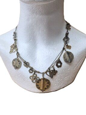 Vintage Etruscan Style Charm Necklace Two Tone Boho Medallion Statement Jewelry